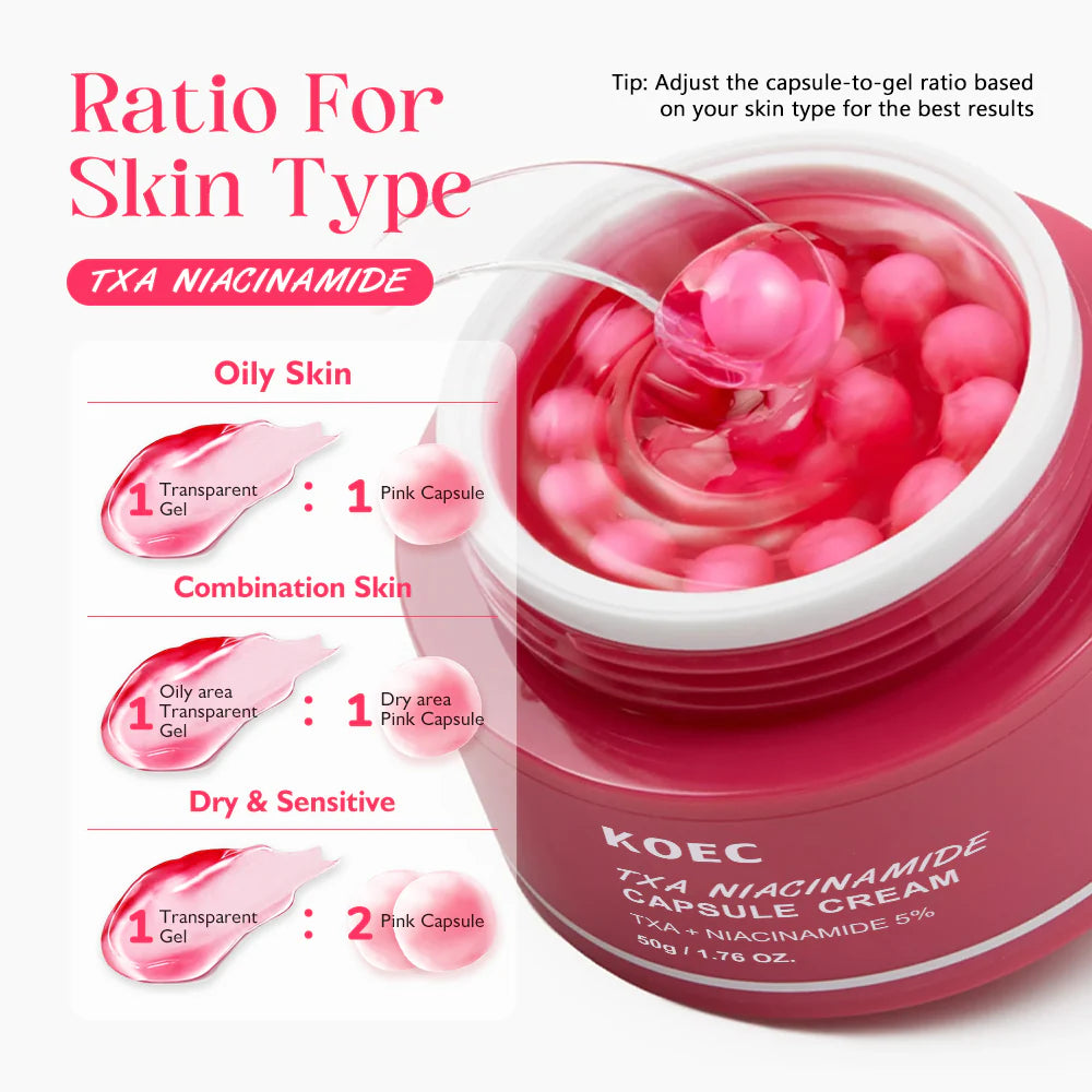 KOEC TXA Niacinamide Capsule Cream - fondo rosa