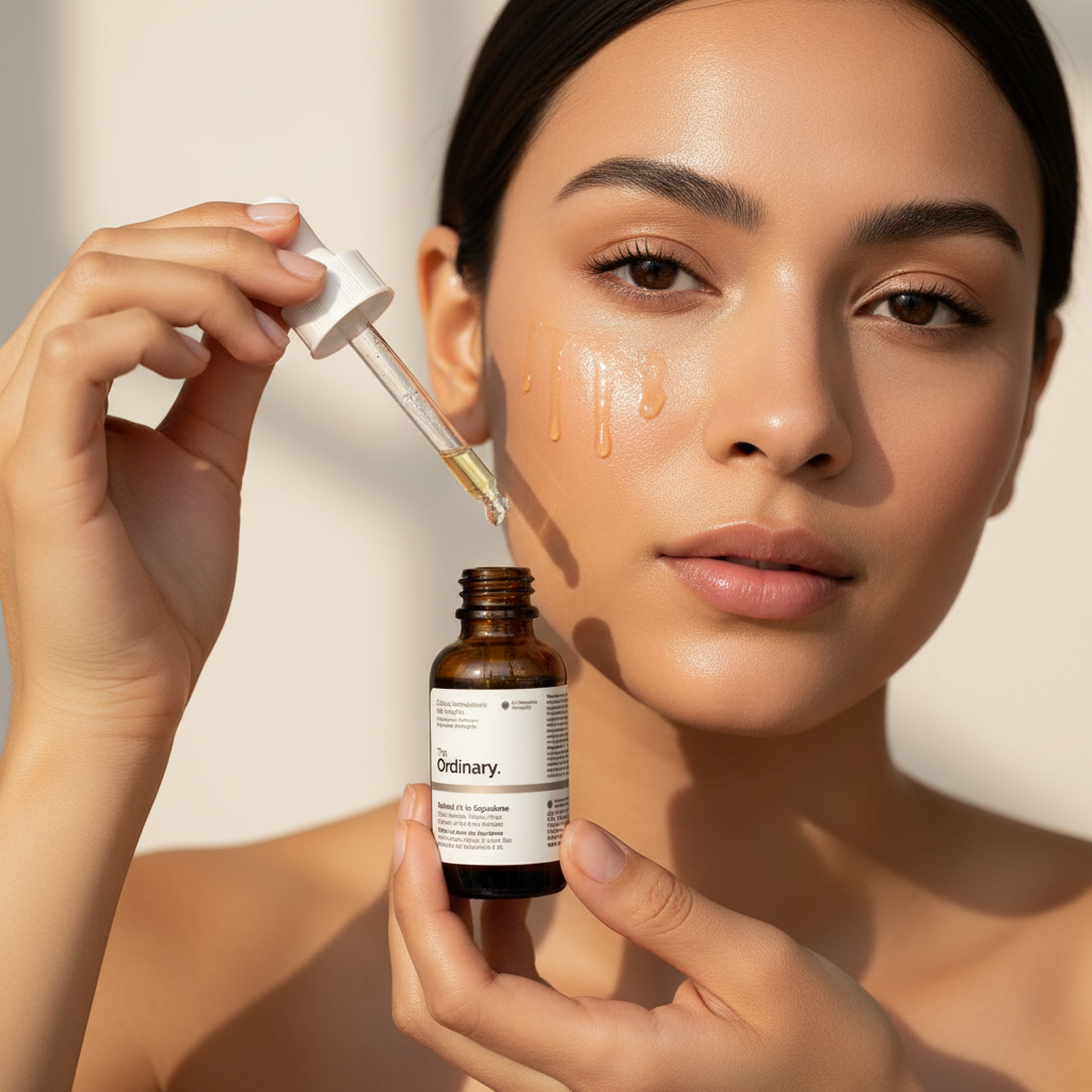 Modelo aplicando The Ordinary serum
